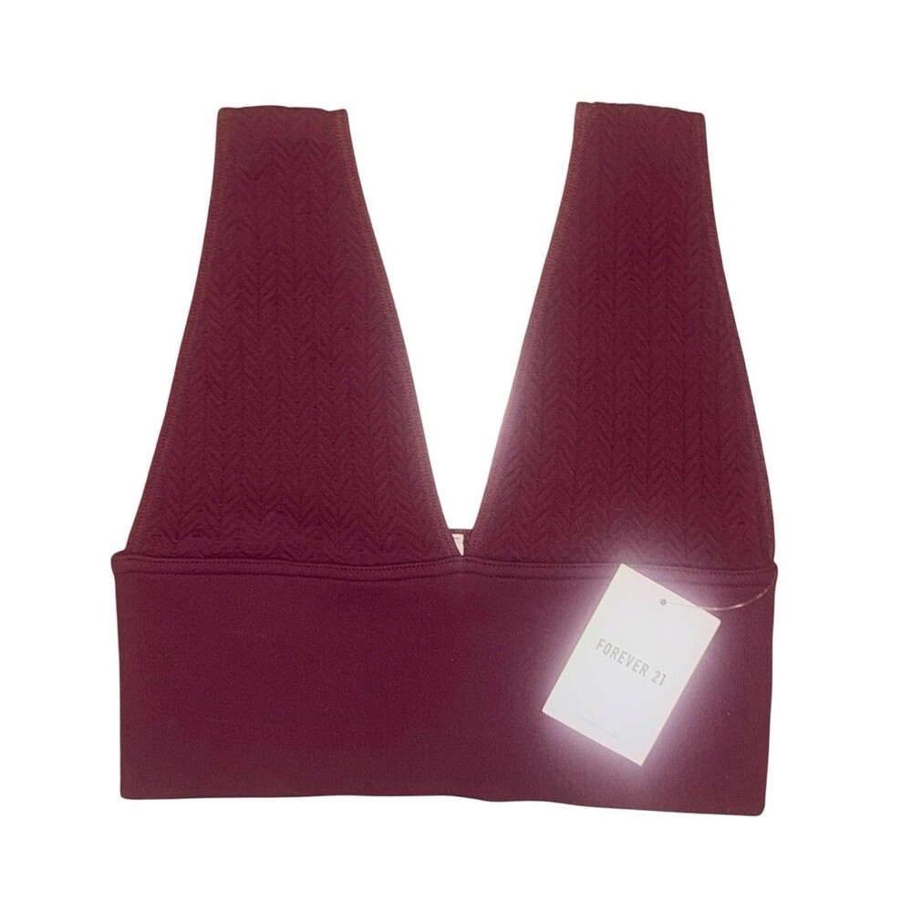 NWT Forever 21 Burgundy Deep V Neck Plunge Textured Ribbed Knit Bralette Size S